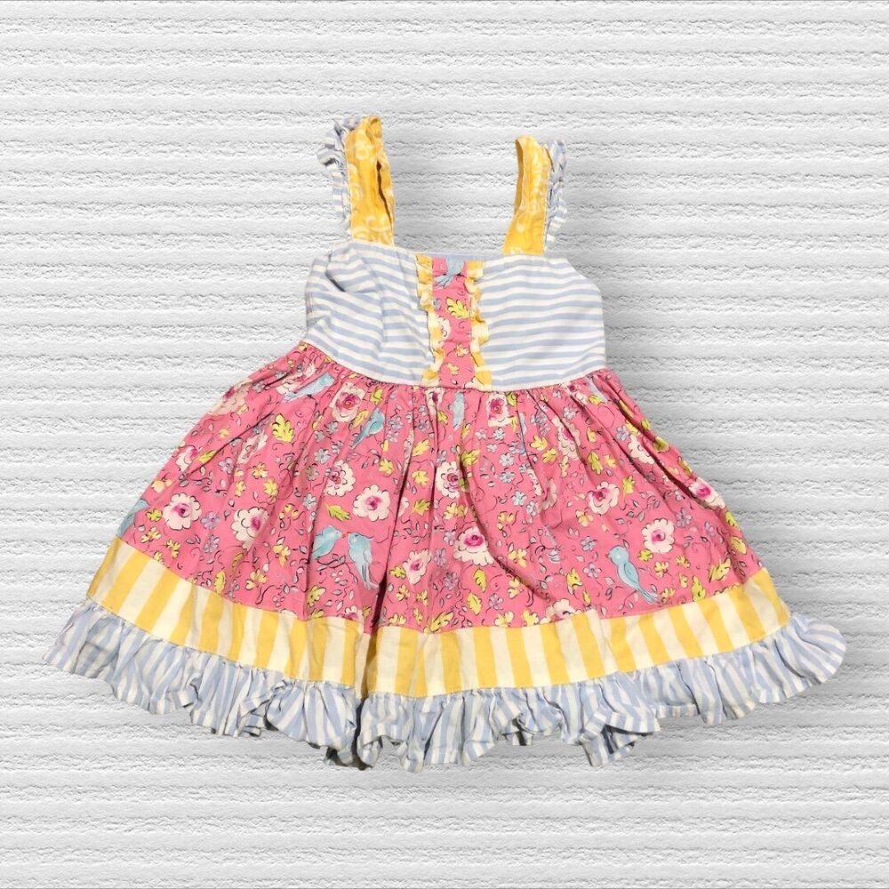VTG SweetHoney 18M Tie Knot Mixed Print Blue Birds Dress HTF USA Pink Yellow